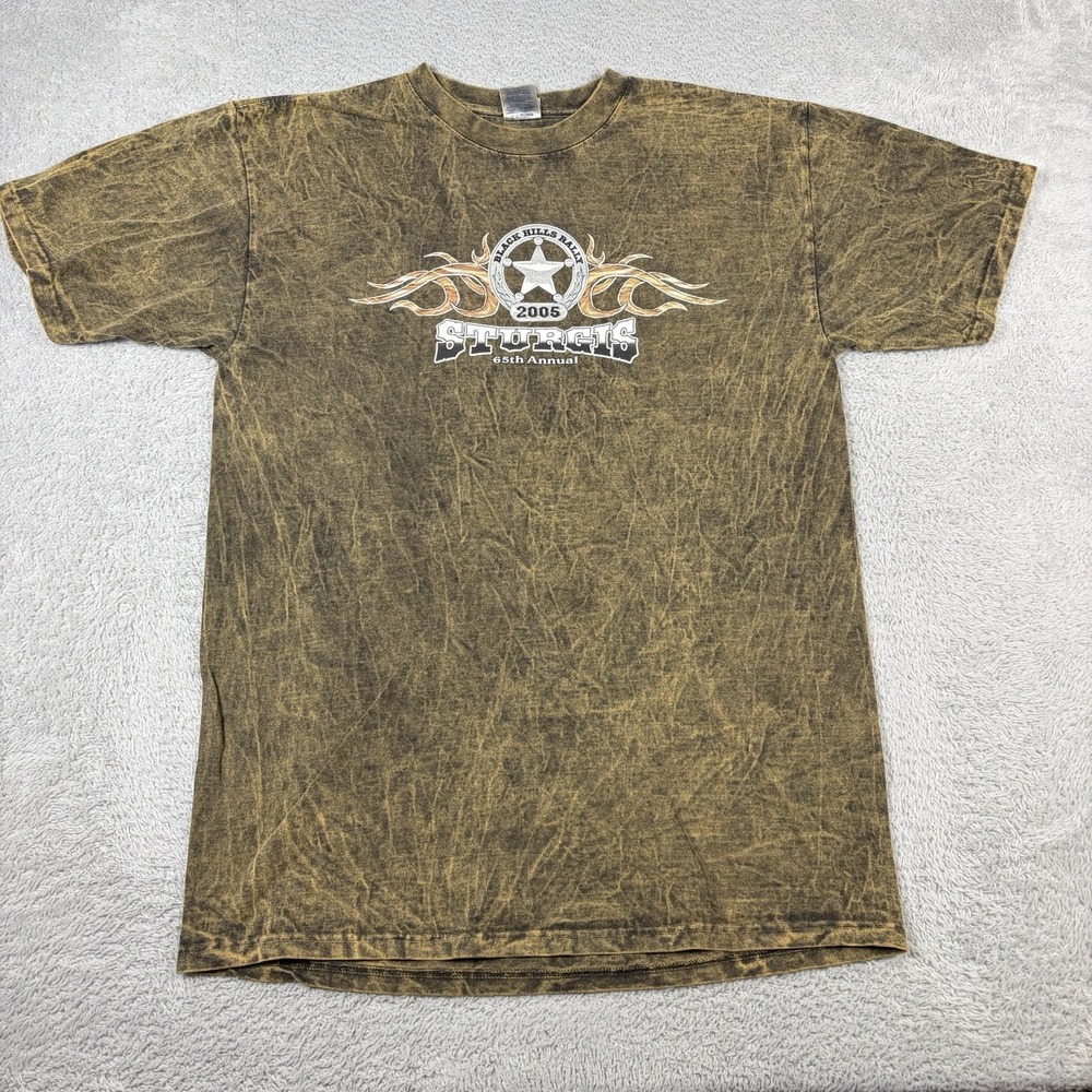VINTAGE Sturgis Shirt Mens Large Acid Wash Black Brown Double Sided Biker Moto